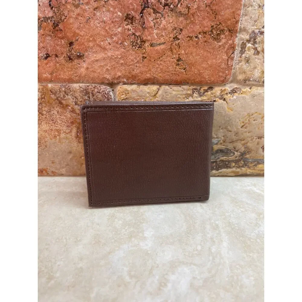 Columbia Wallet RFID Blocking Bifold Brown Coated Leather Credit Card Holder